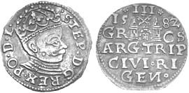 Рижский трояк Батория 1582
